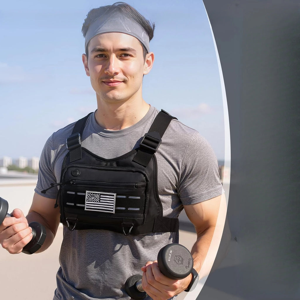 Sacoche de poitrine pour homme et femme, sac de course de haute qualité avec porte-téléphone, sac à dos tactique de course pour le sport et les activités de plein air