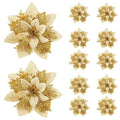 5/10pcs 14.5cm Christmas Flower Ornaments,Pink,Red,Gold,Glitter Artifical Flowers For Christmas Tree,Xmas Decoration For Home