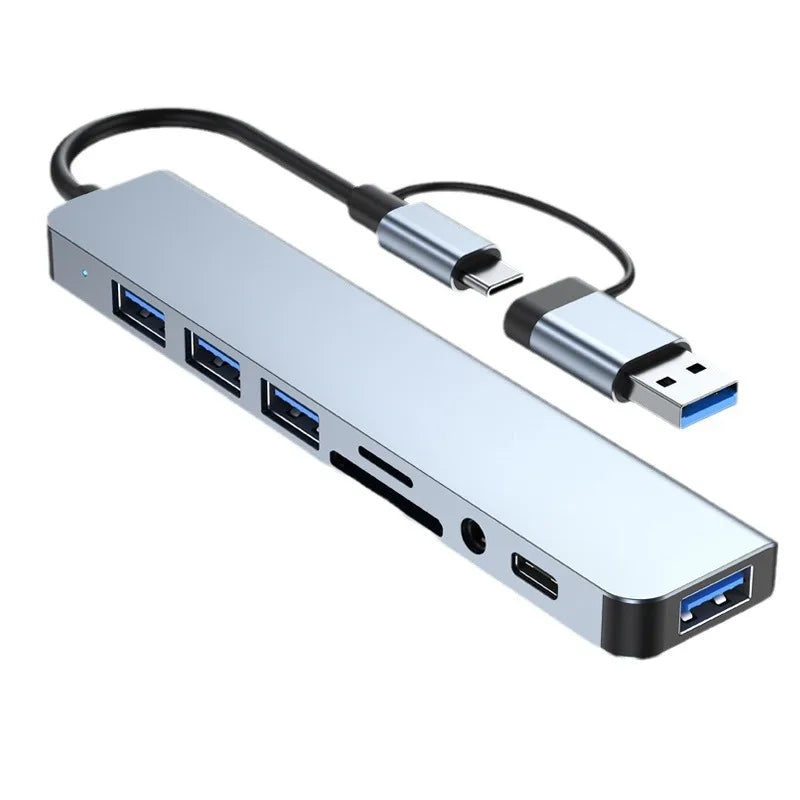 Hub USB-A y USB-C con audio de 3,5 mm y lector de tarjetas SD/TF
