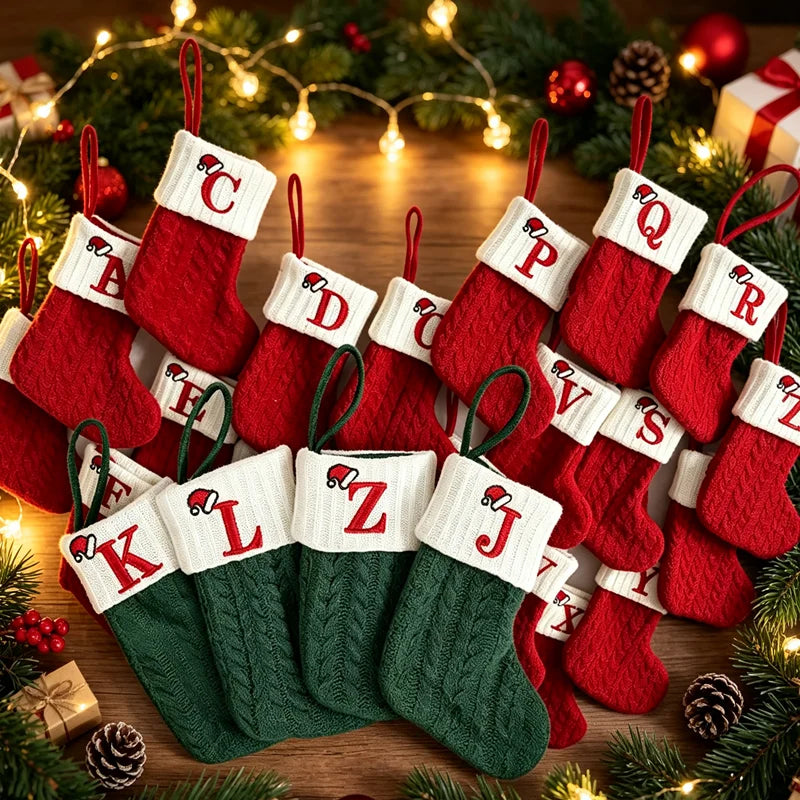 A-Z Christmas Stocking Gift Bags Green Red Candy Bag Xmas Gift Bag Decoraitons 2026 New Christmas Stocking Party Favors Gift