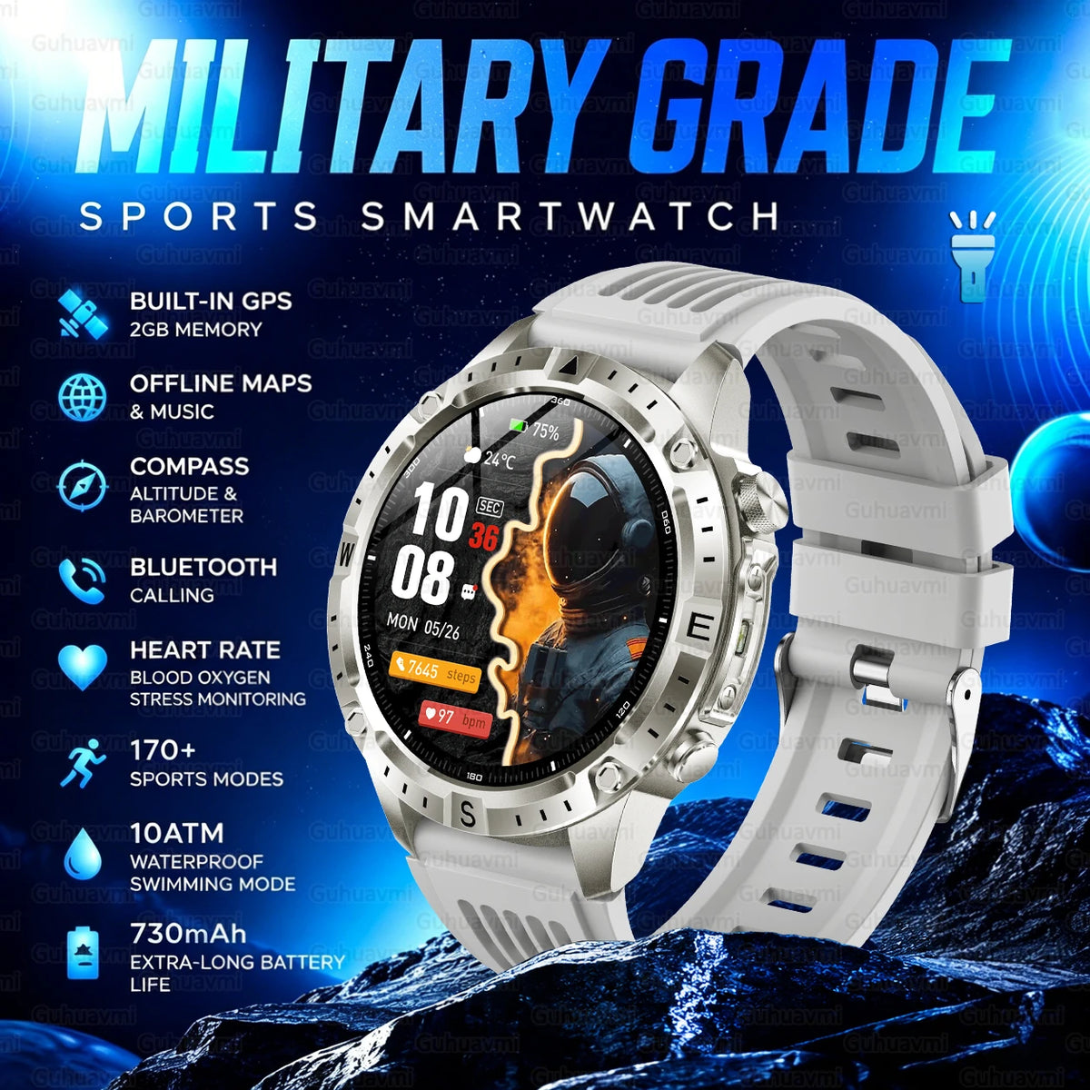 GPS Outdoor Smartwatch with Compass and Offline Map Feature