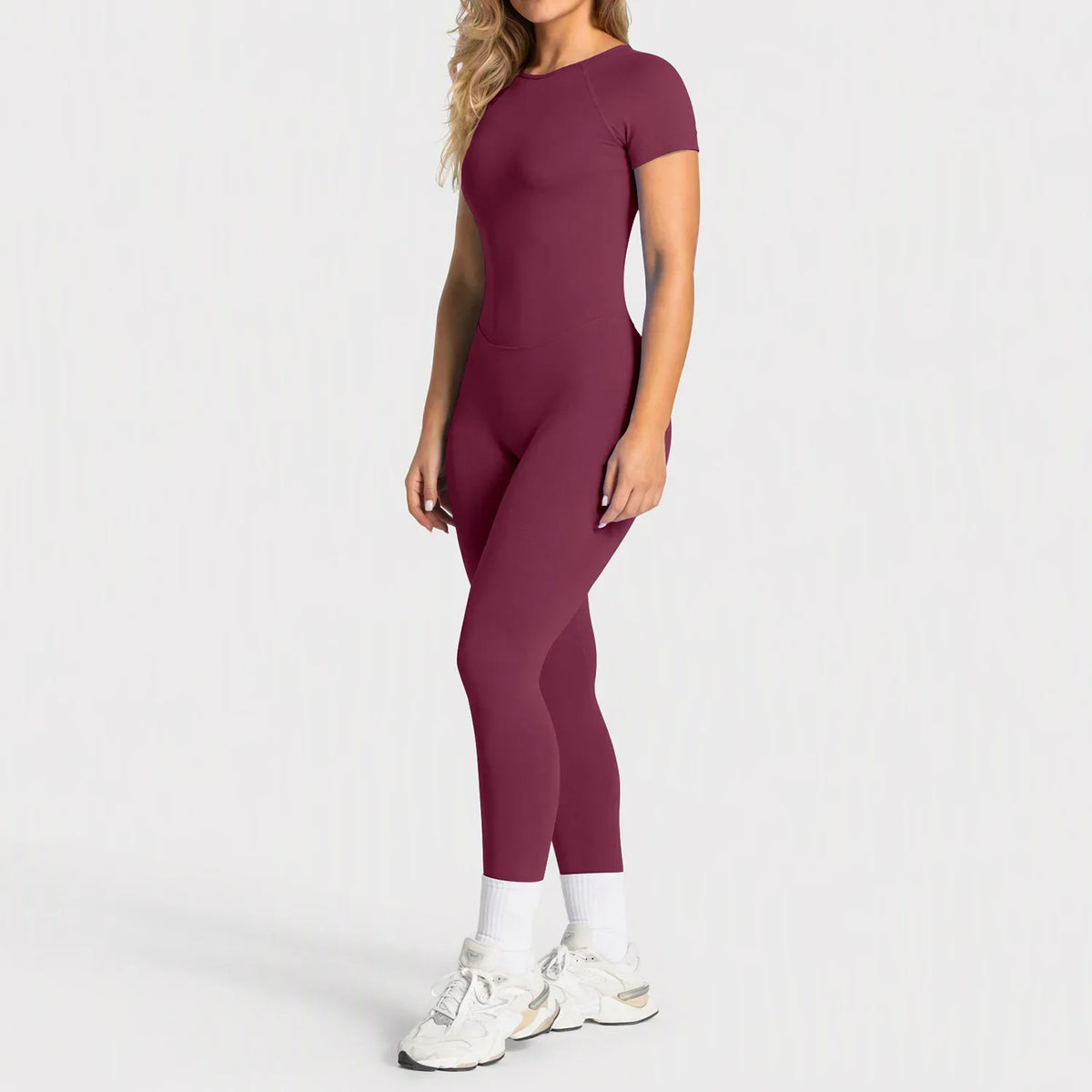 Sportoverall für Damen, kurzärmelig, offener Rücken