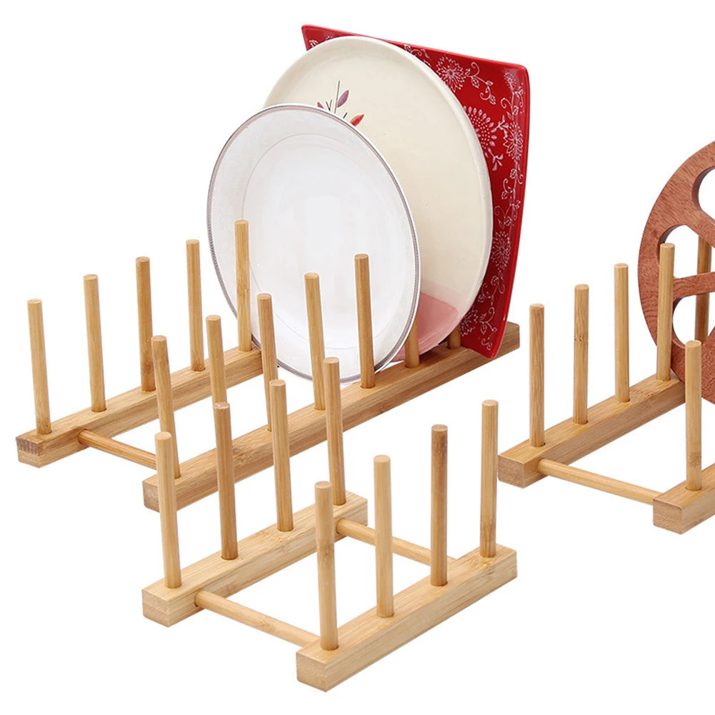 Escurridor de platos para cocina, organizador de vajilla, bandeja, estante de secado, soporte de madera para libros, tazas y platos.