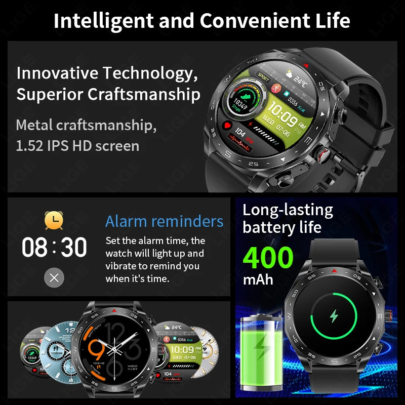 LIGE AMOLED Smartwatch with Bluetooth Earphones