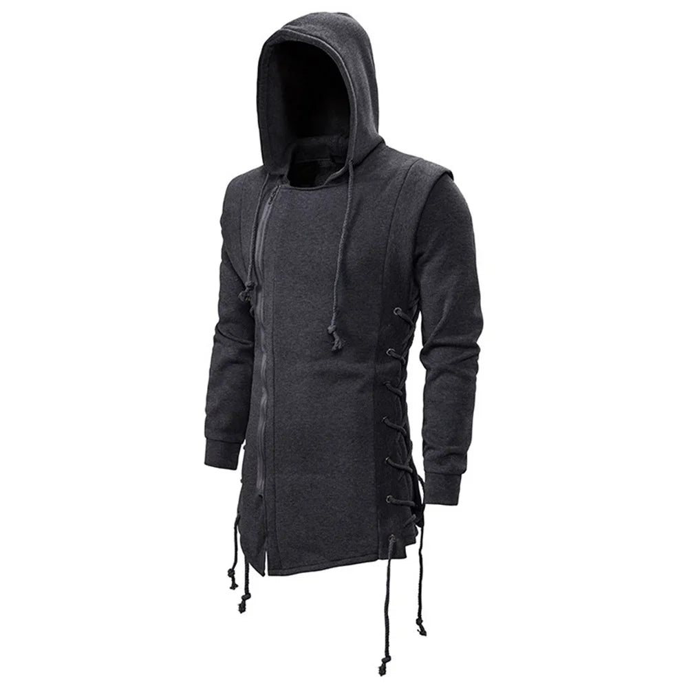 Men Hoodies Sweatshirts Casual Autumn New Slim Fit Solid Long Sleeve Trendy Punk Hooded Sweatshirt Gothic Drawstring Male Tops