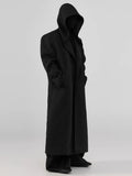 Nerazzurri Autumn Winter Extra Long Warm Black Soft Wool Blends Coat Men with Hood Luxury Woolen Overcoat Dark Academia Clothes