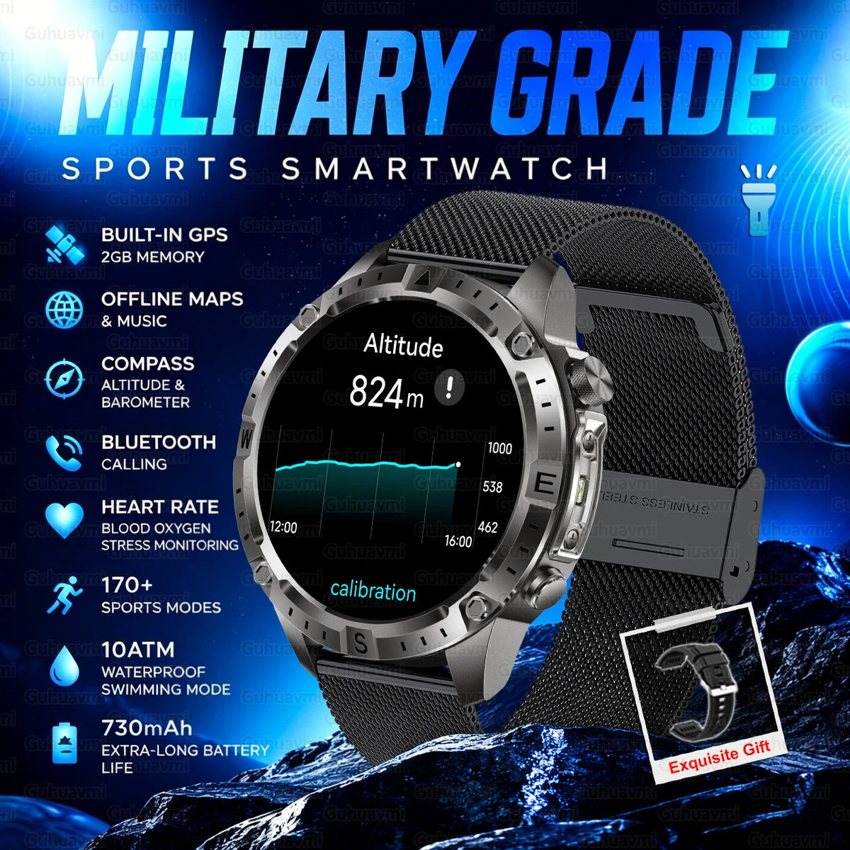 GPS Outdoor Smartwatch with Compass and Offline Map Feature