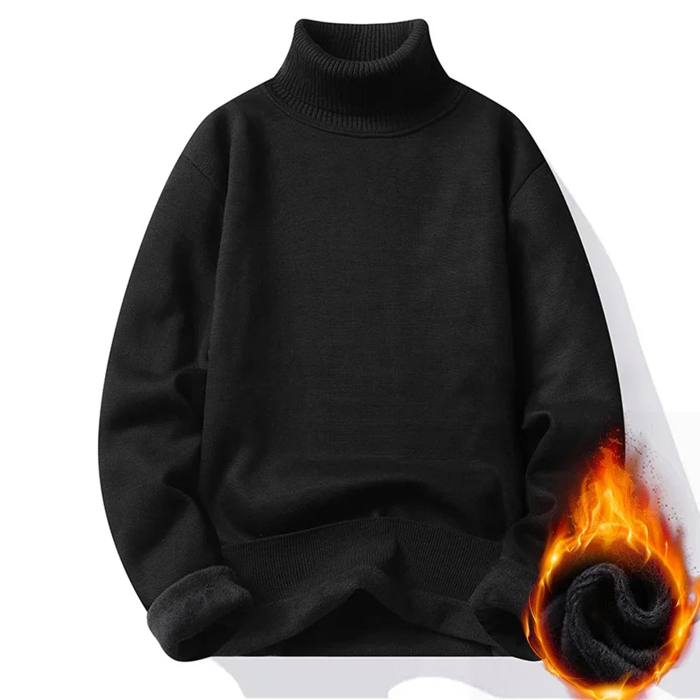 Autumn Winter Versatile Men's Turtleneck Sweater Knitting Solid Color Pullovers Sweater Warm Men Slim Fit Casual Clothing