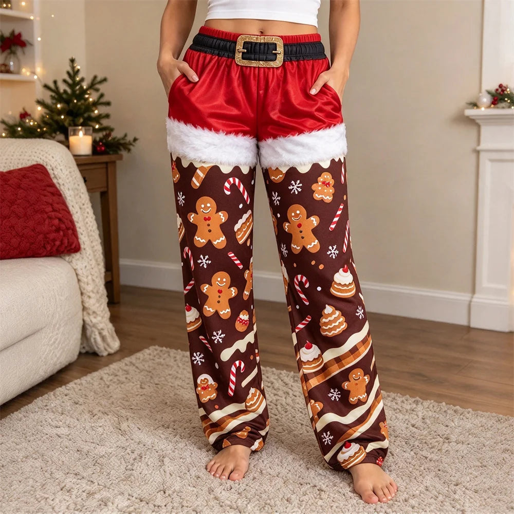 Weihnachtliche Damen-Haushosen mit weitem Bein