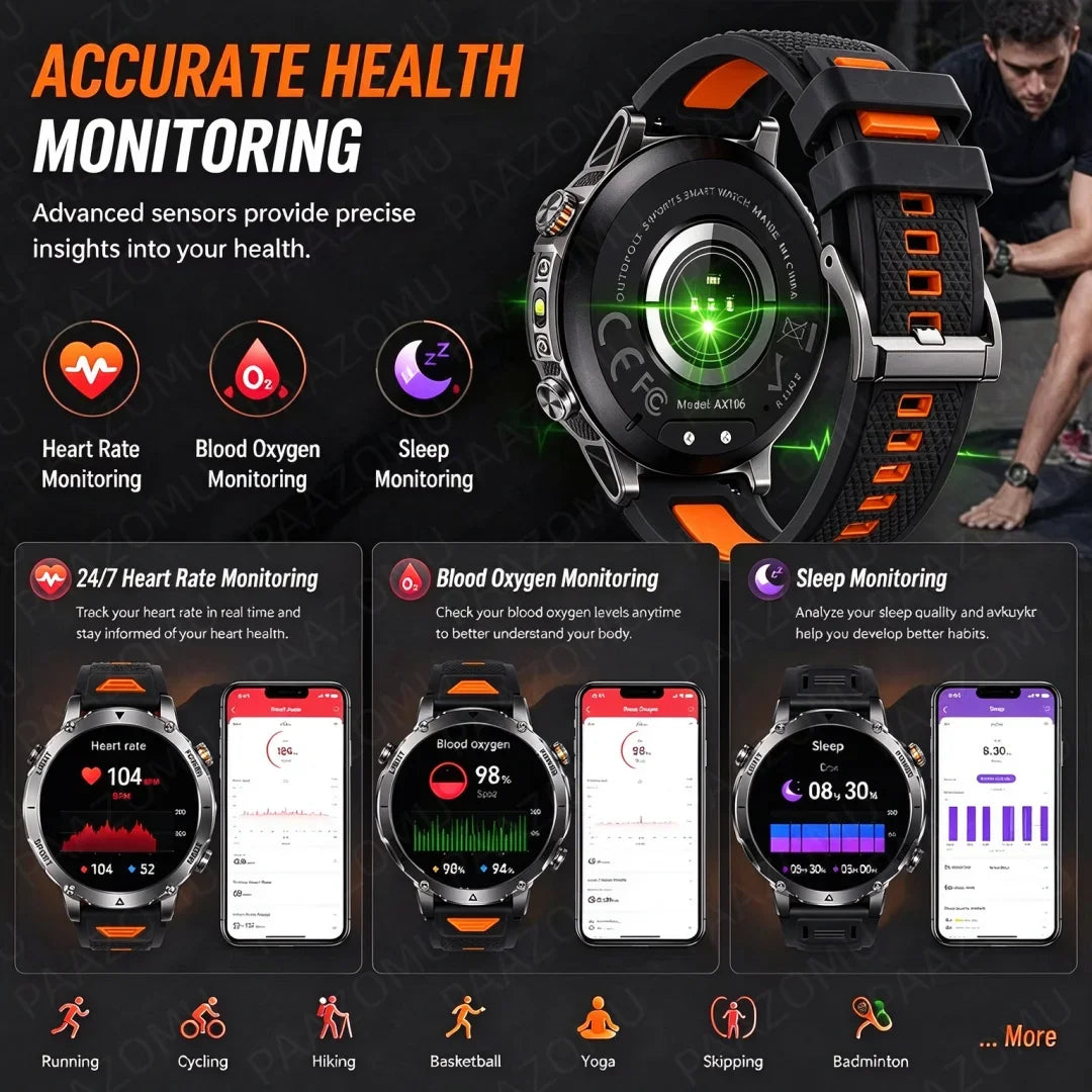 Outdoor AMOLED Smartwatch with Flashlight and Bluetooth Calling