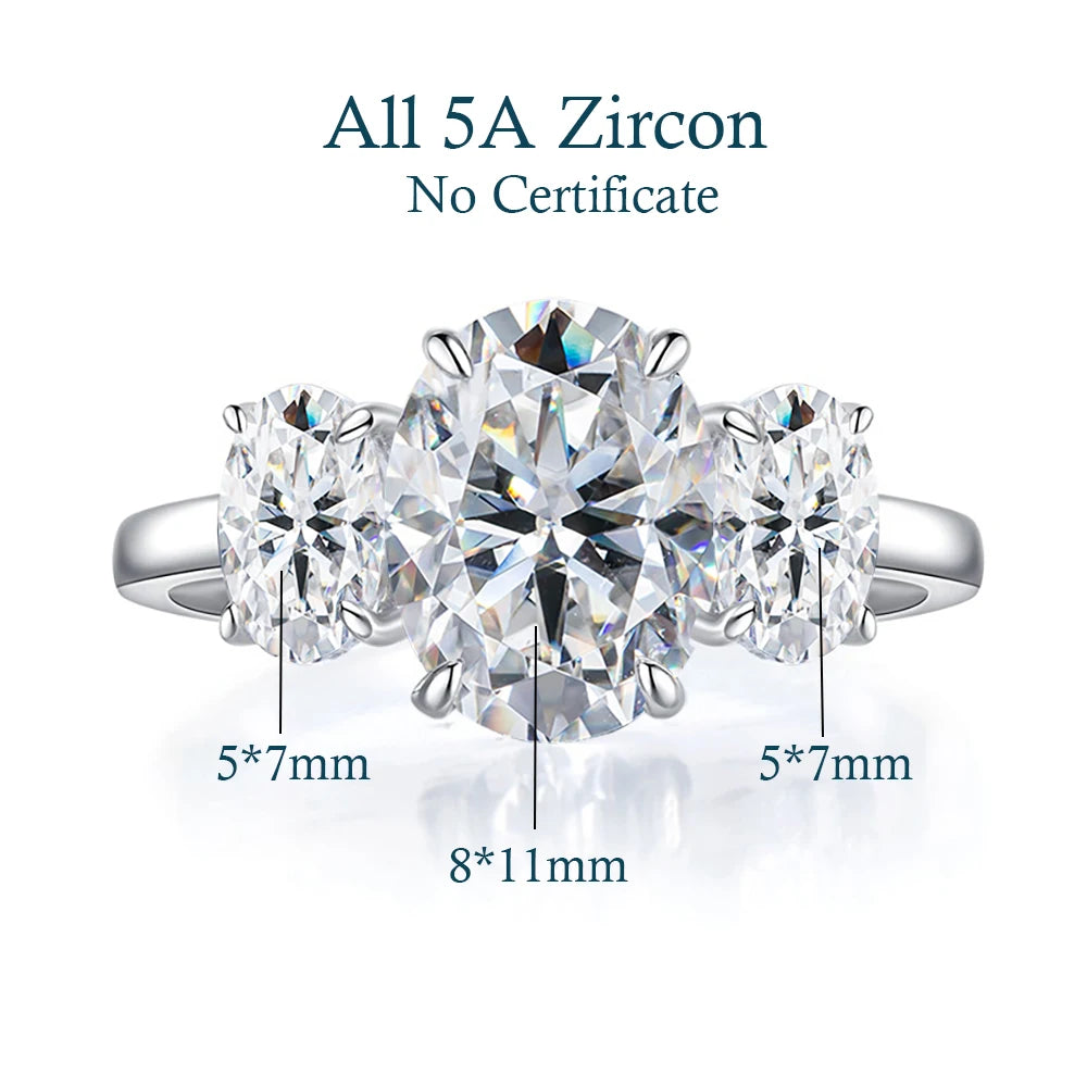 Anello in argento 925 con moissanite a taglio ovale