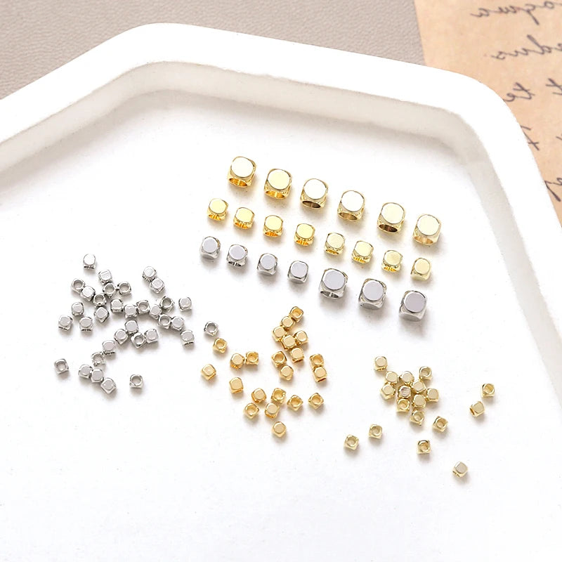 20 Stück  2-4mm  Vergoldete echte quadratische Perlen, geschliffene Perlen  DIY-Schmuck, Halskette, Armband, Abstandshalter, Zubehör, Materialien