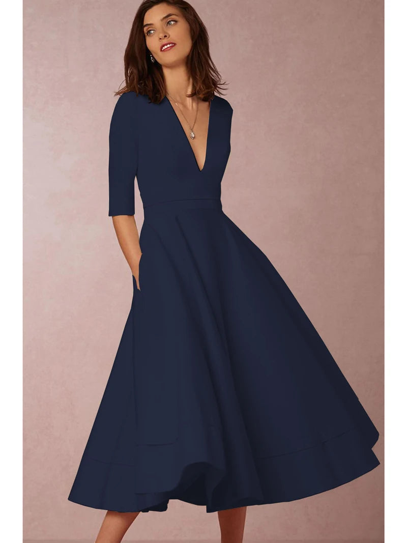 Abito midi da donna con scollo a V e spacco