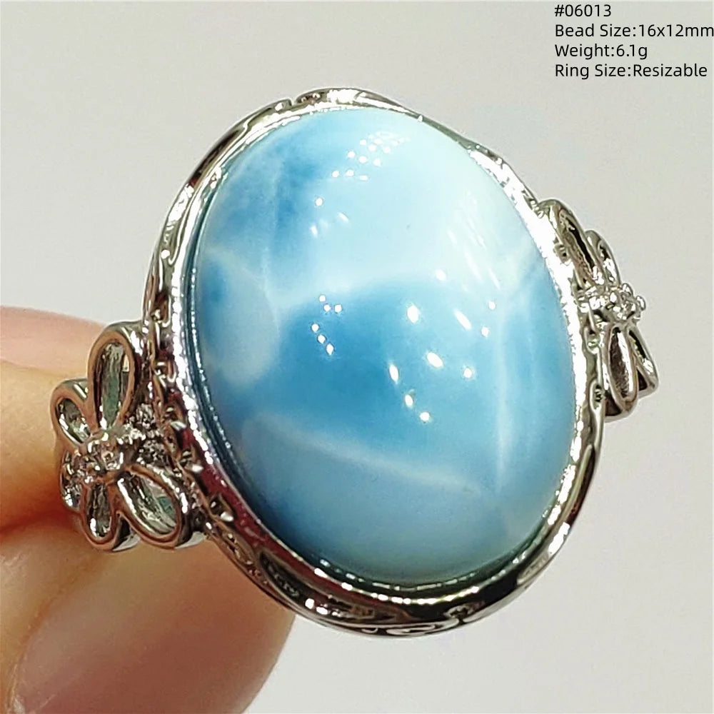 Anello regolabile in argento 925 con larimar
