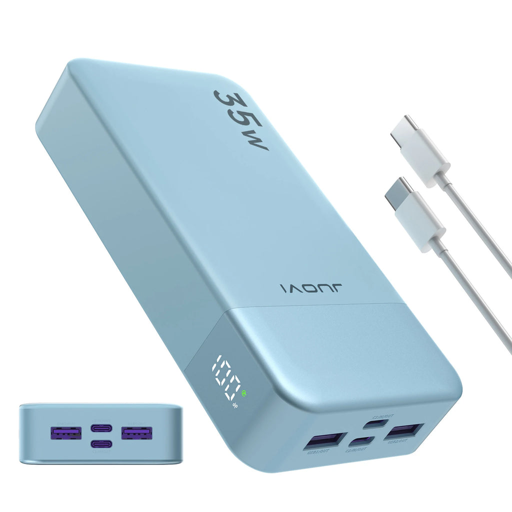 Batterie externe JUOVI 20 000 mAh, chargeur portable 35 W PD 3.0 QC 4.0 à charge rapide avec écran LED, batterie de voyage pour téléphone