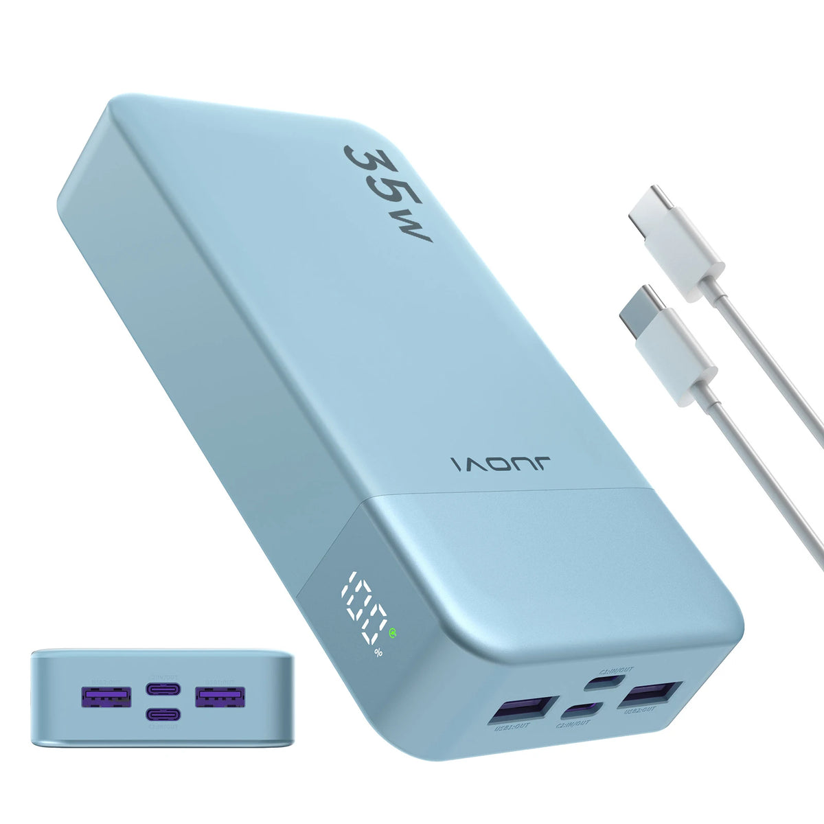 Batterie externe JUOVI 20 000 mAh, chargeur portable 35 W PD 3.0 QC 4.0 à charge rapide avec écran LED, batterie de voyage pour téléphone