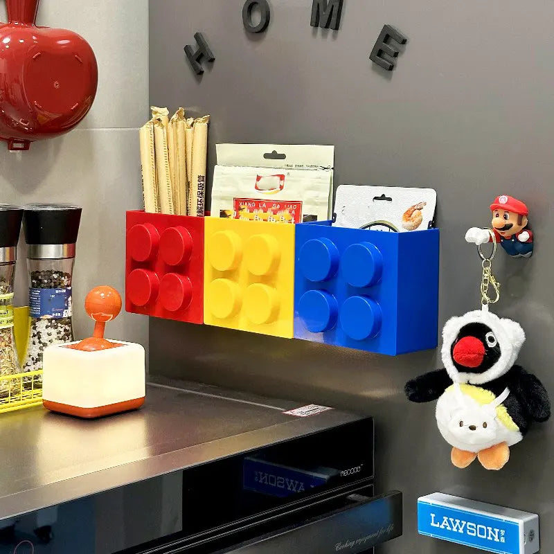 Magnetic Storage Box Building Blocks Storage Rack  Kitchen No-Drill Refrigerator Magnet Storage Box Wall-mounted Container