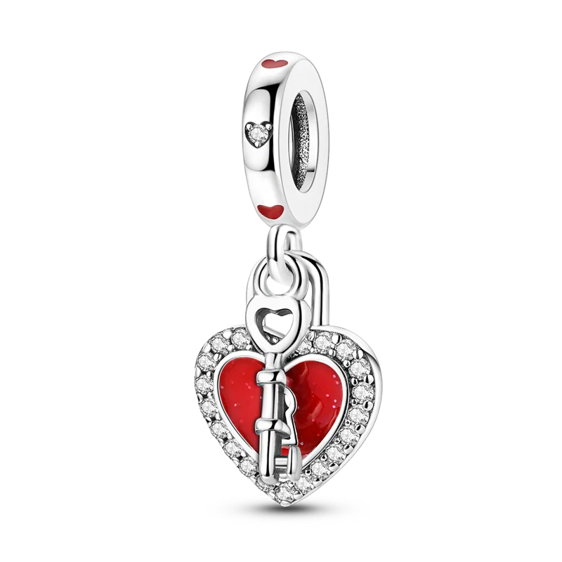 925 Sterling Silver Bright Red Charms Bead CZ Zircon Cute Doll Pendants Fit Original Bracelet DIY Jewelry Women Gift