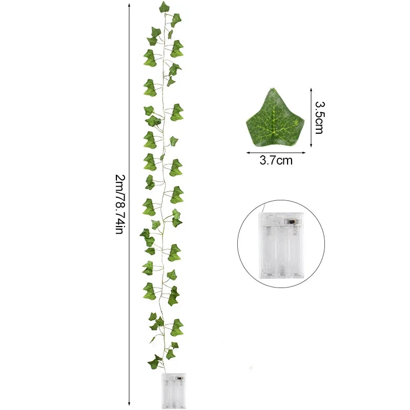 Guirlande lumineuse LED avec feuilles en soie, fausses lianes de vigne et feuilles vertes artificielles pour décoration suspendue de maison et mariage