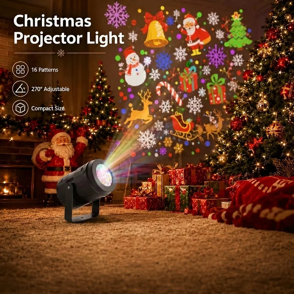LED Christmas Projector Light 16 Patterns USB Dynamic Rotating Projection for Holiday Atmosphere Light Halloween Christmas Decor