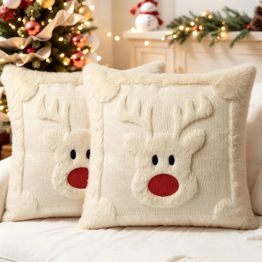 Weihnachtliches Zierkissen-Set – gestricktes Weihnachtsbaum-/Rentiermuster für Sofakissenbezüge im Wohnzimmer