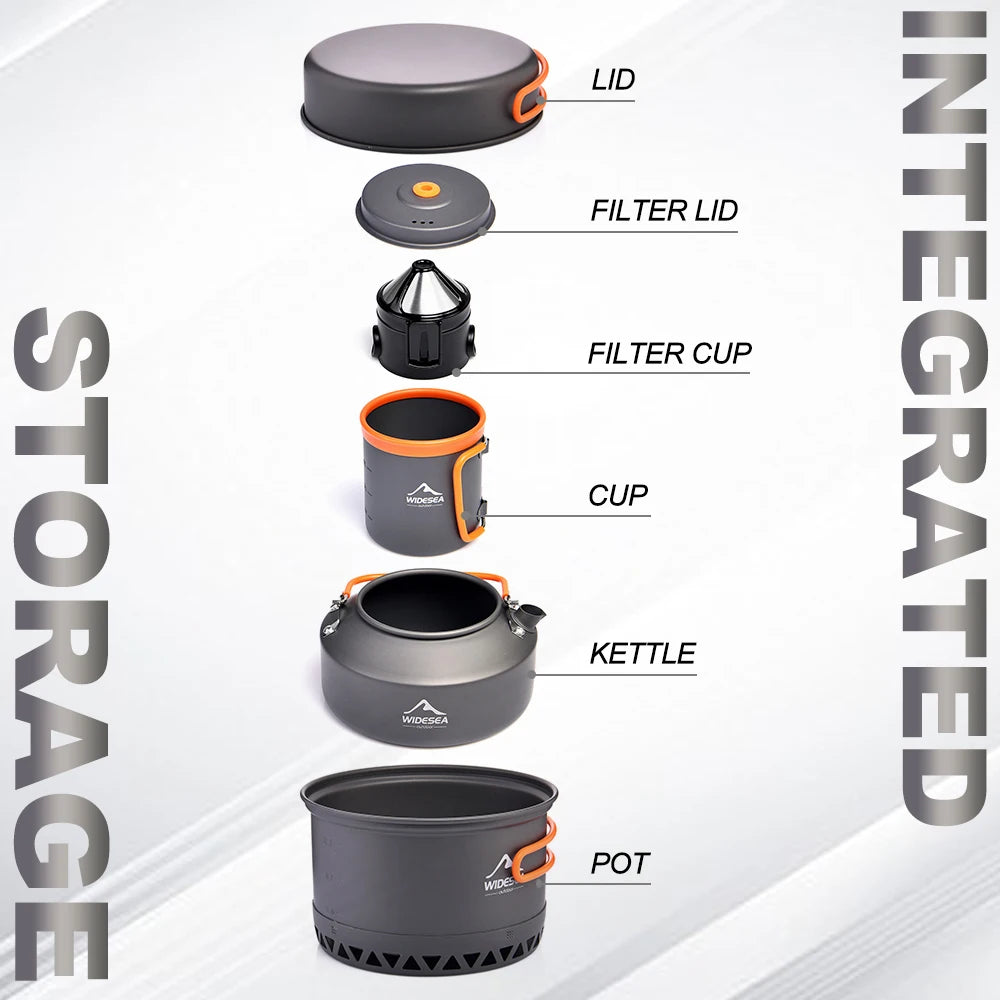 Juego de utensilios de cocina para camping, ollas para exteriores, hervidor turístico, taza de café, filtro, equipo de cocina, utensilios, senderismo, picnic, viaje