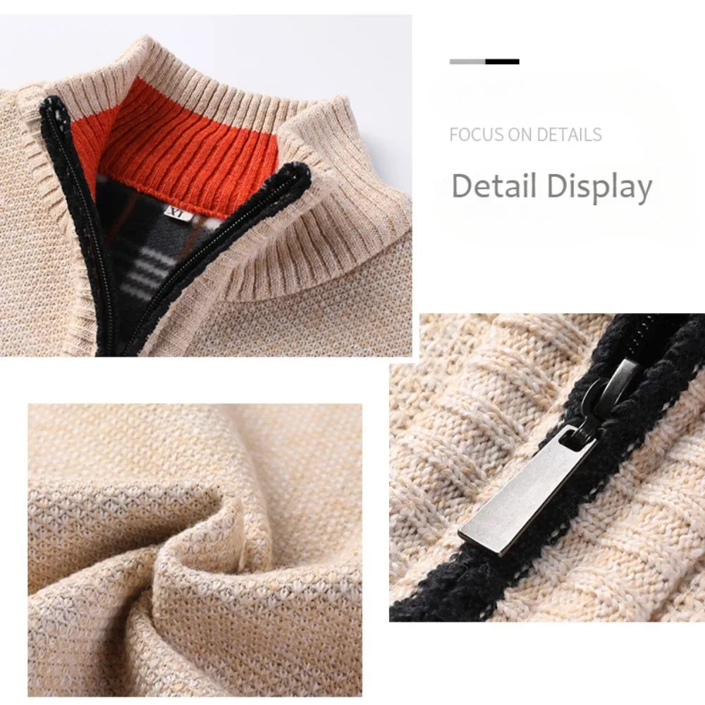 Men's Stand-up Collar Knitted Sweater Cardigan Autumn Winter New Thick Blouse Slim Fit Solid Color Sweatercoat Male Jacket
