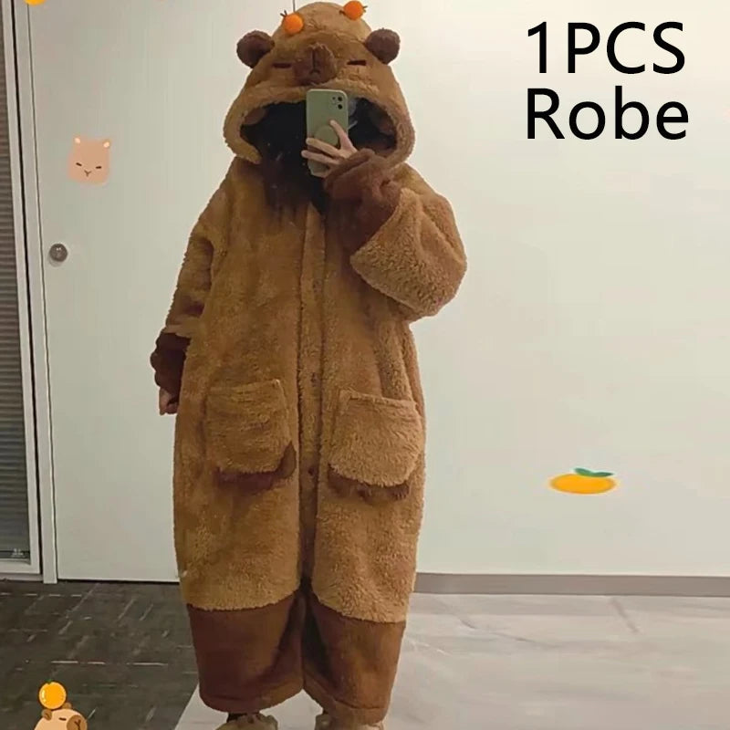 Costume da cosplay invernale a forma di capibara, vestaglia, Kigurumi da adulto, tutina da unicorno, camicia da notte anime, pigiama cartoon per Halloween, abbigliamento da notte