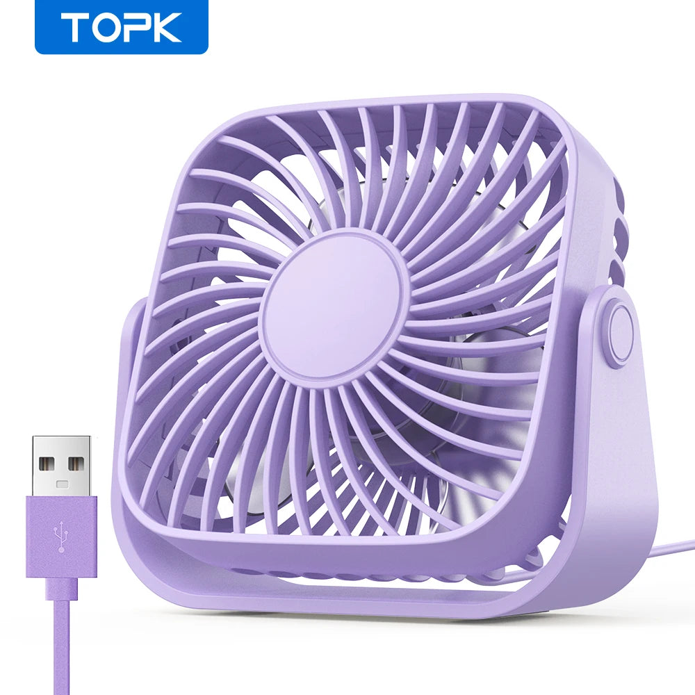 TOPK 4-Zoll-USB-Mini-Ventilator für Camping, leiser Tischventilator mit 3 Geschwindigkeitsstufen, 360° verstellbarer Standventilator für Zimmer und Zuhause