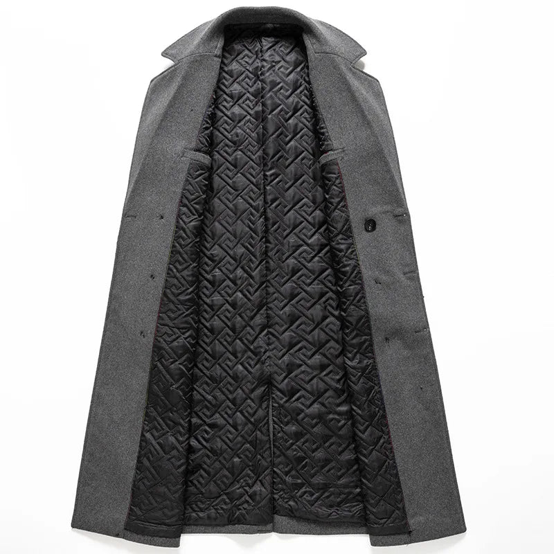 New Winter Men Double Breasted Long Woolen Blends Thicker Warm Cashmere Trench Coats Long Jackets Quality Male Winter Overcoats