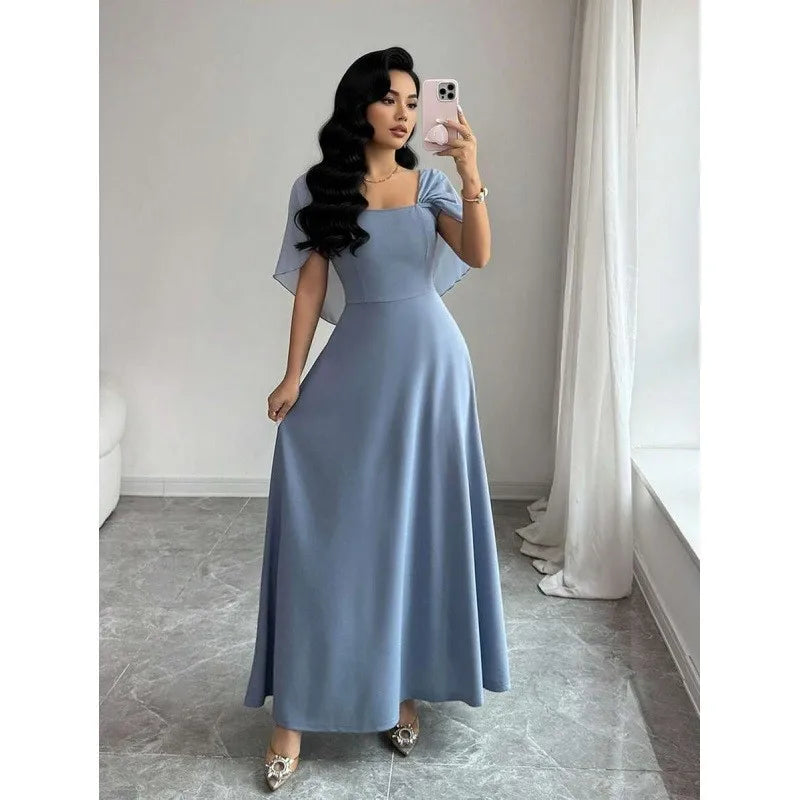 Abito midi svasato da donna senza maniche, scollo quadrato