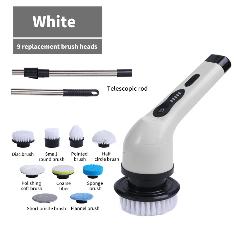 9-in-1 Multifunctional Wireless Electric Cleaning Brush for Household Kitchen and Bathroom, USB Handheld Rotating Cleaning Tool