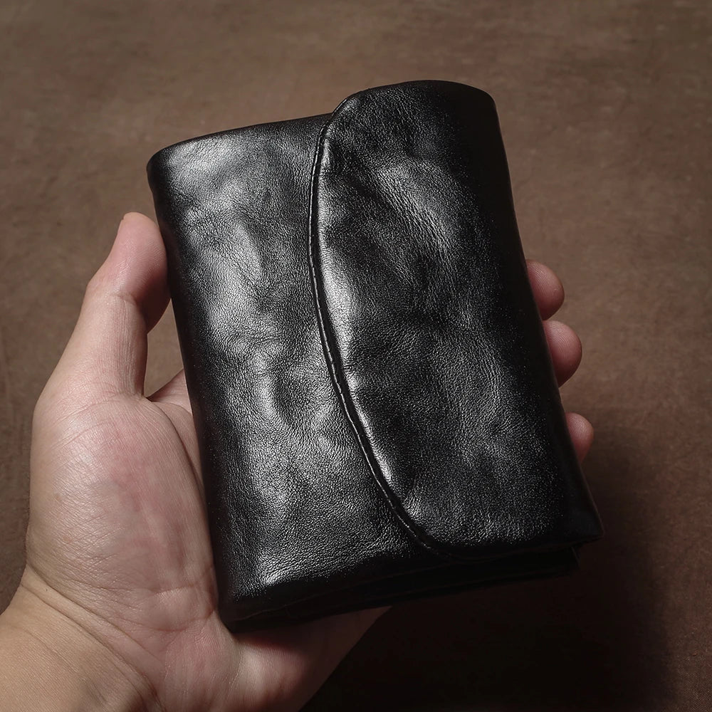 GURO Vintage Genuine Leather Trifold Wallet for Men Women Zipper Coin Purse Driver License ID Credit Card Luxury Cowhide Wallet