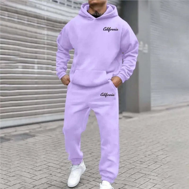 2026 letter printed sportswear set men's hooded sweatshirt long pants set spring and autumn winter warm suit Tracksuit