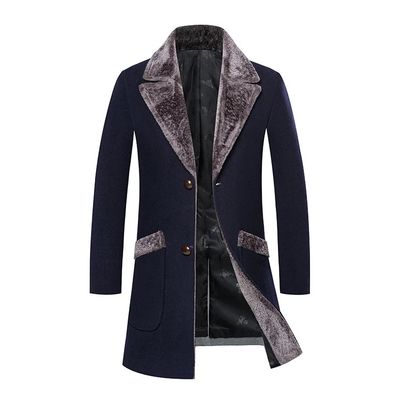 High-quality, fashionable, cool, trendy and versatile men's mid-length woolen collar casual woolen coat