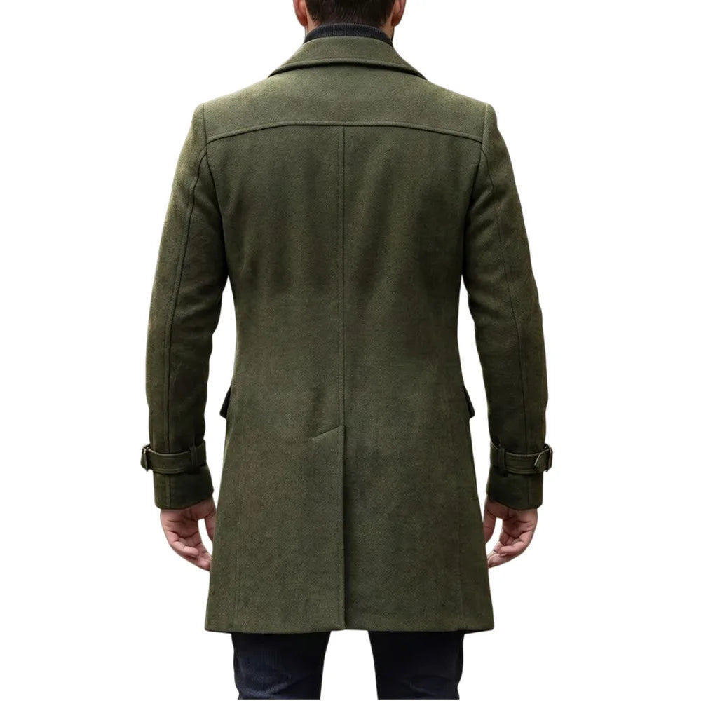 Autumn Winter Smart Casual Woolen Coats Men Solid Color Long Trench Coat Fashion Turn Down Collar Wool Blends Outerwear Jackets