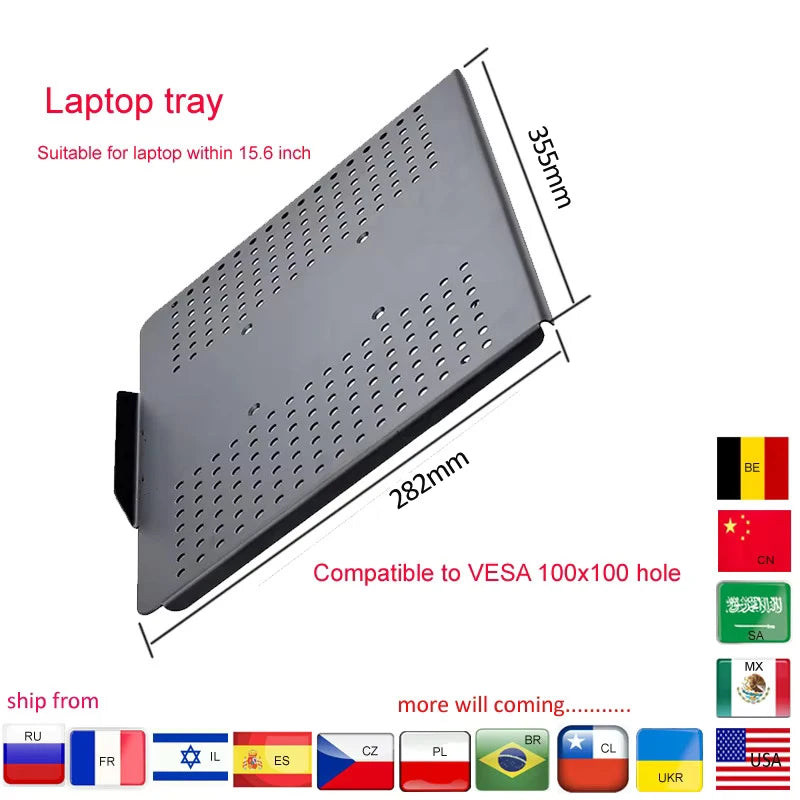 DL-LP7 Laptop-Halterung aus Stahl für Notebooks bis 15,6 Zoll, Universal-Laptop-Ablage mit VESA-100×100-Halterung, schwarz