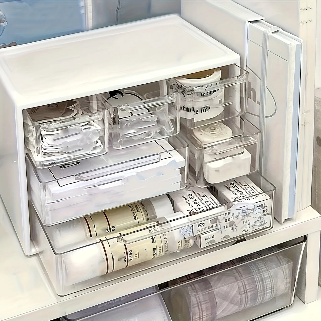 Organizador de escritorio con seis cajones: recipiente espacioso y multifuncional, perfecto para artículos de oficina, papelería y artículos esenciales para dormitorios.