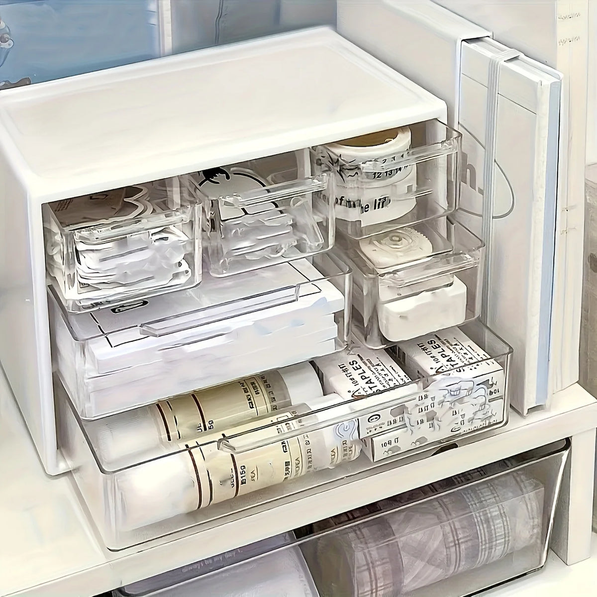 Organizador de escritorio con seis cajones: recipiente espacioso y multifuncional, perfecto para artículos de oficina, papelería y artículos esenciales para dormitorios.