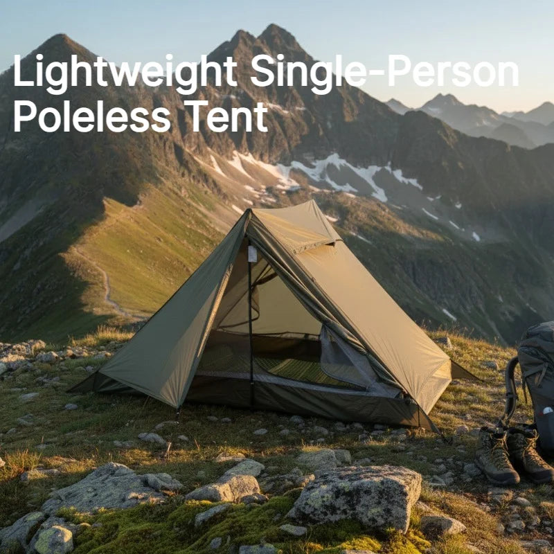 Ultralight Poleless Pyramid Tent,Backpacking Hiking Camping Tent with B3Mesh Inner,PU2000mm Waterproof Windproof Tent for Travel