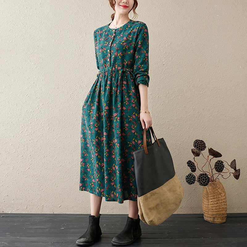 Abito midi floreale donna in cotone e lino — immagine 5