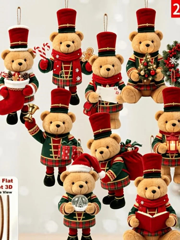 20/10 Pieces of Randomly Assorted 2D Flat Bear-Shaped Handmade Wooden Christmas Ornaments with Various Christmas Motifs, Suitable for Trees, Home Decor, Parties, and Holiday Gifts - Festive Atmosphere Decorations, Christmas T