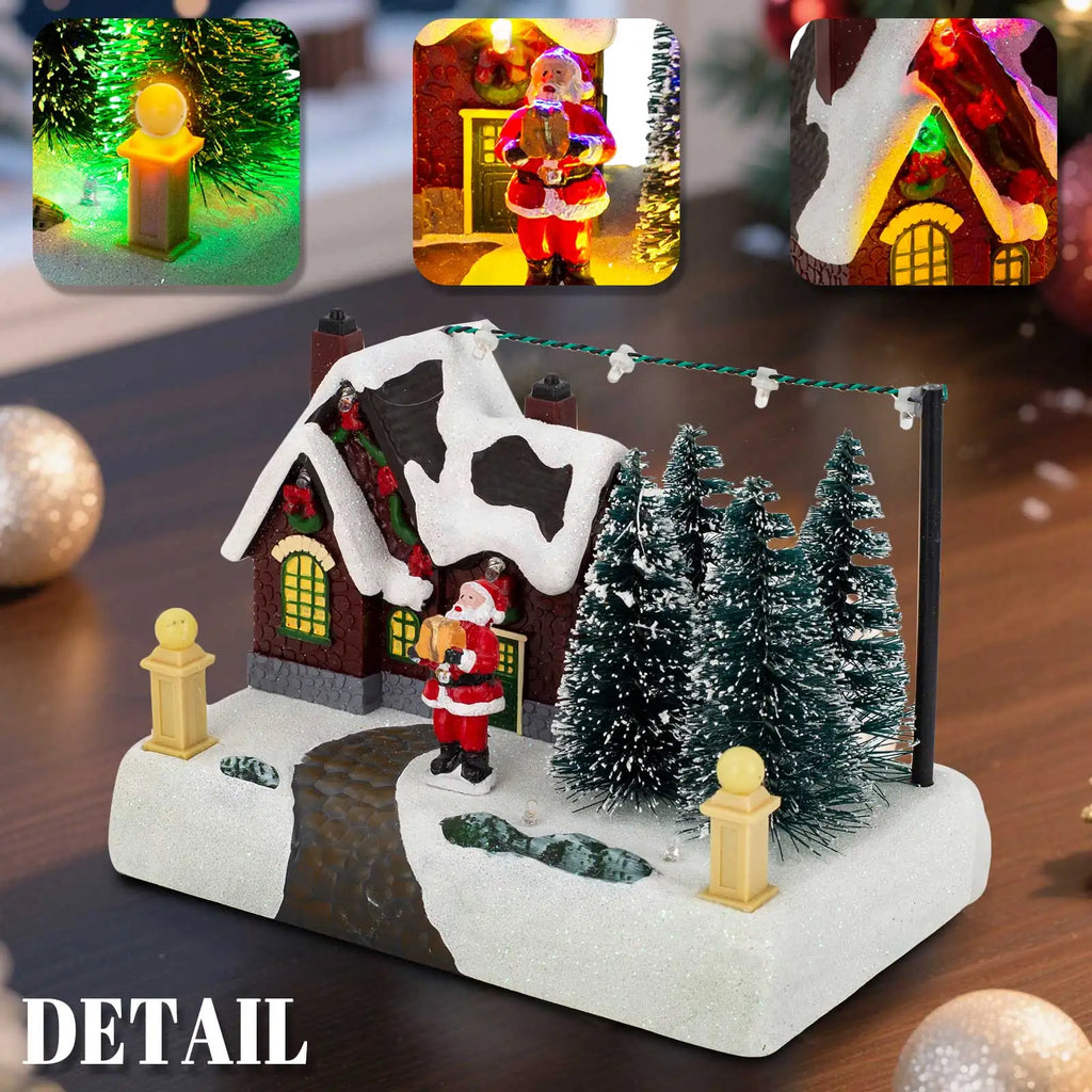 Pueblo navideño de colección para montar con luces, árboles, Papá Noel, nieve, paisaje urbano, decoración festiva para hogar, escritorio y chimenea