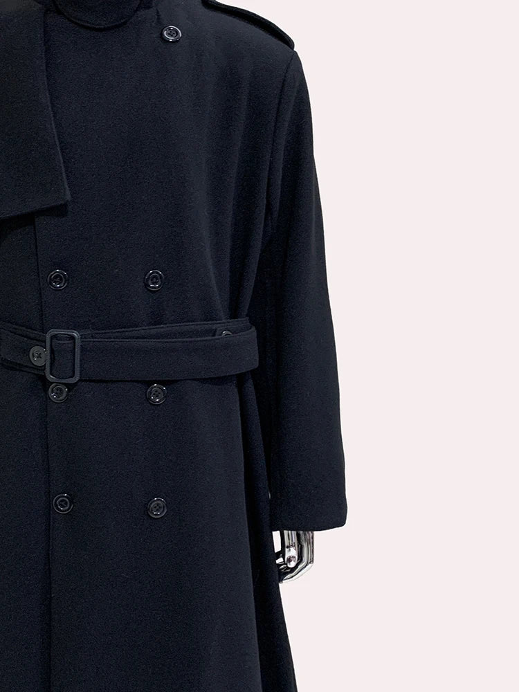 Nerazzurri Autumn Winter Long Oversized Black Warm Woolen Coat Men Belt Chic Luxury Designer Clothes Wool Blends Overcoat 2024