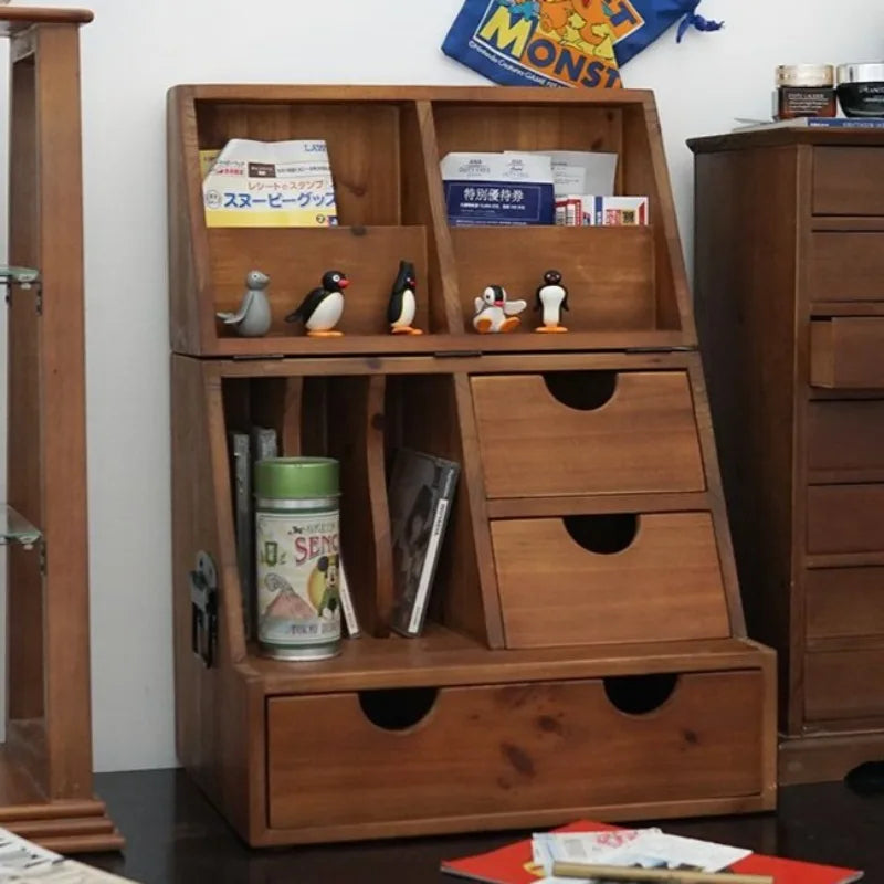 Holz-Aufbewahrungsständer Schreibtisch-Organizer Regal Tisch-Vitrine Kosmetik-Organizer Schubladen-Aufbewahrungsbox Schreibwarenregal
