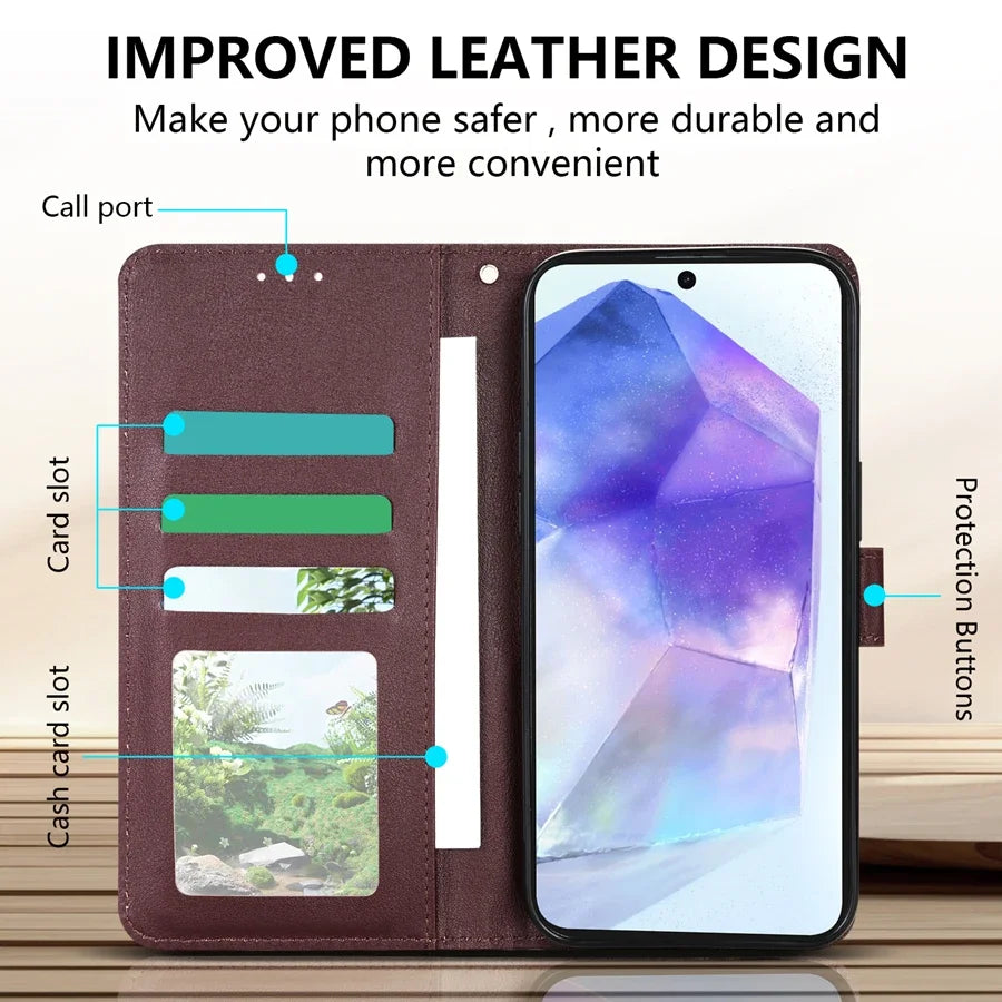 Wallet Magnetic Flip Leather Case For SamsungGalaxy A05s A06 A07 A12 A13 A14 A15 A16 A17 A24 A26 A34 A35 A36 A52 A53 A54 A55 A56
