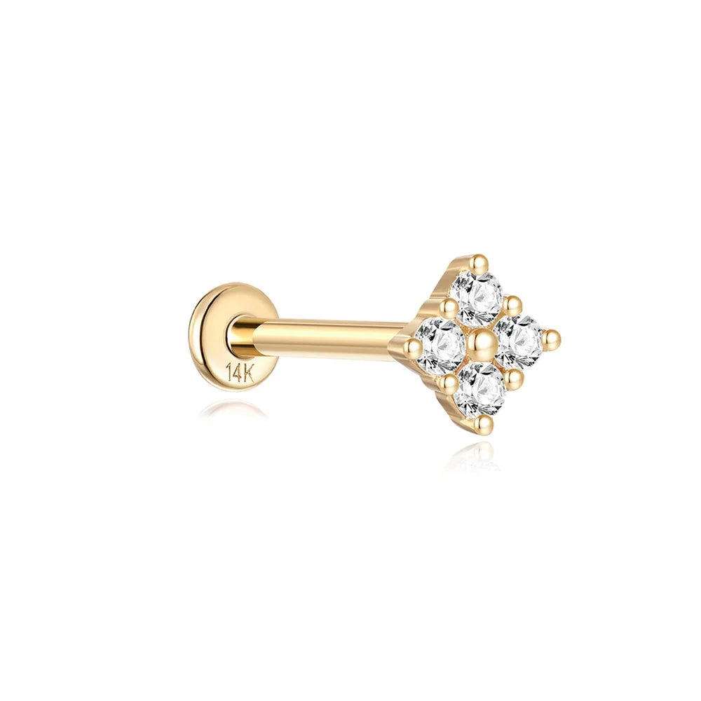 AIDE Real 14K Solid Gold Multiple Sizes Zircon Pendant Stud Earring Simple IND Piercing Ear Bone Ear Studs DIY Vintage Jewelry