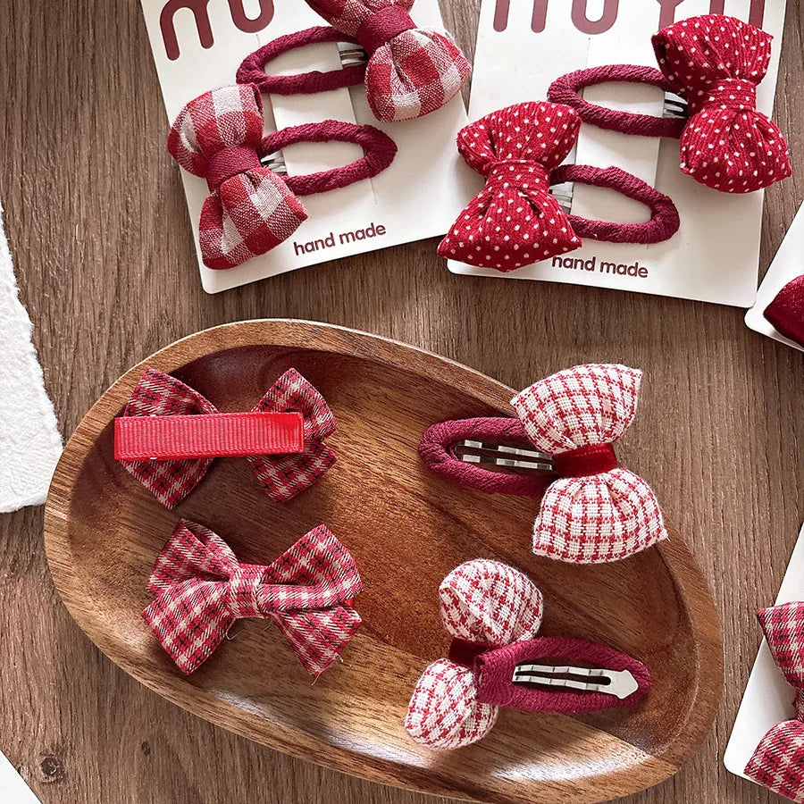 2026 New Year Cute Red Bow Hairpins Children Girls Kid Hair Clips Pin Barrettes Accessories Hairclip Headwear Headdress Ornament