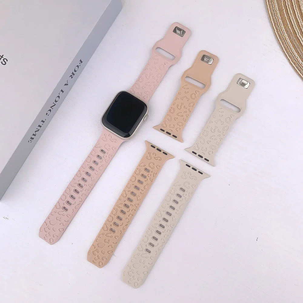 Strap For Apple Watch Band 44mm 42 41mm 40 45mm 49 46mm Floral Engraved Bracelet Correa for IWatch Series 11 10 9 7 SE 6 8 Ultra