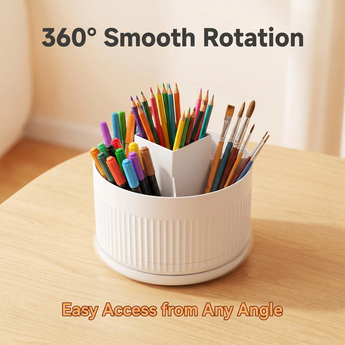 Rotating Plastic Pen Organizer with 5 Compartments